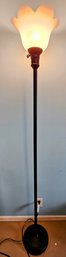 Floor Lamp With Black Metal Base & Tulip Shaped Shade (tested)