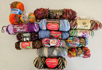 Assortment Of Mostly Acrylic Yarn Incl Multicolor By Caron, Red Heart & More