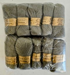 10 Skeins Of Green Woll Brutt Roma Yarn, Mohair & Acrylic Blend 50g Each