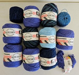 Assortment Of Worsted Weight Cotton Yarn In Blues & Greens By Lion Brand Kitchen Cotton,