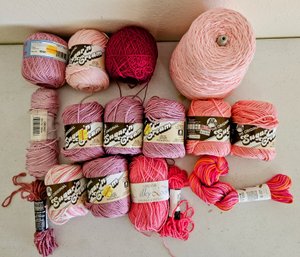 Assortment Of Cotton Yarn In Mostly Pinks By Sugar & Cream, Lion Brand & More