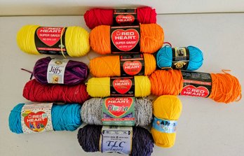 Multicolor Assortment Of Acrylic Yarn Incl Red Heart Fiesta, TLC & More