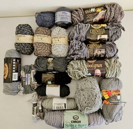 Lot Of Mostly Grey Acrylic Yarn Skeins By Red Heart, Lion Brand & More