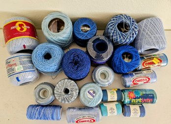 Lot Of Blue Crochet/knitting Yarn By Omega, South Maid & More