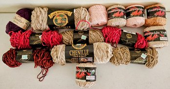 *lot Of Tans, Browns, Red & Pink Chenille Specialty Yarn By Honeysuckle, Lion Brand & More