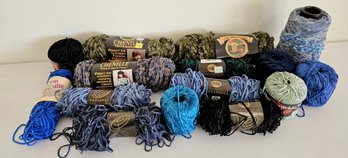 *lot Of Blue, Green, Black Chenille Specialty Yarn By Honeysuckle, Lion Brand & More