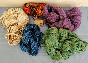 Lot Of Hand Spun Wool/mohair Yarn Incl Purple, Green, Blue & Tan