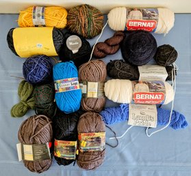 Lot Of Mostly Wool Blend Yarn Lot Incl Blue, Brown, White, Black By Lambs Pride, Reynolds & More