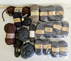 Dark Color Greys, Black, Brown, Blue Wool Blend Yarn Skeins By Patons, Lang & More
