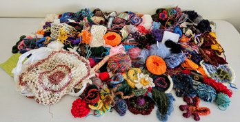 Lot Of Cutesy Finished & Unfinished Knitted Projects With An Assortment Of Scrap Yarns