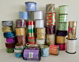 Large Assortment Of New Ribbon Incl Floral, Sparkle, Holiday, Solid Color & More