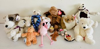 Assortment Of Plush Animals Incl Hand Made Bears, Bunny, Cats, Dog & More