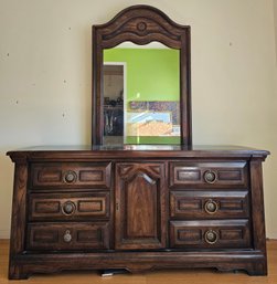 6 Drawer Walnut/oak Solid Wood Dresser With Mirror