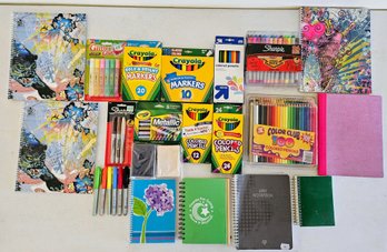 Assortment Of Crafting & Stationary Supplies Incl Line Notebooks, Crayola Markers, Sharpies & More