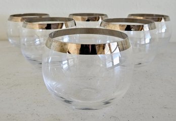 6 Glass Cups With Metal Decorative Edge