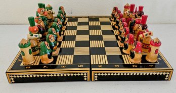 Unique Wooden Russian Doll Chess/checkers Travel Set