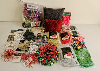 Fun Lot Of Holiday Decor Incl Garland, Pillows, Yarn Tie, Bows, Pendleton Mug & More