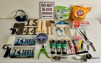 Miscellaneous Home Lot Incl Baking Soda, Duck Brand Weatherstrip, Garden Tools & More