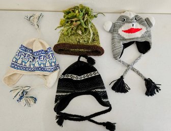 Assortment Of Hats Incl Vtg Knit Wool, Sock Monkey, Hand Knit Green & More