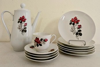Rose Floral Theme Bavaria China Incl Teapot, 6 Small Plates, Teacup & 5 Saucers