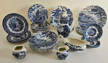 Assortment Of Blue China Incl Myott Royal Mail & Homeland Grindley. Mostly Plates/various Pieces Included
