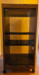 Entertainment Storage Cabinet On Casters With Glass Panel Door