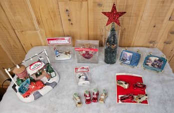 An Assortment Of Christmas Village Accessories Incl. Holiday Time, Thomas Kincade, Plastic Trucks And More