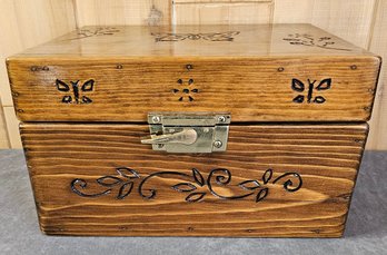 Home-made Carved Locking Bereavement Wooden Box With Brass Hardware