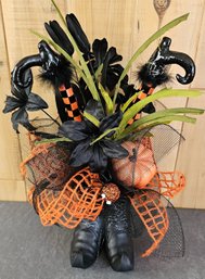 Halloween Centerpiece With Black Faux Flowers