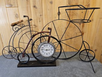 3 Metal Bicycles Incl. Clock, Planter And Wall Decor