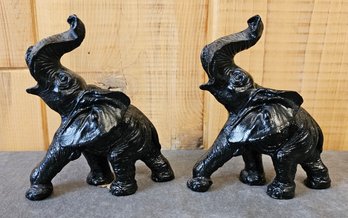 2 Handcrafted Elephants Made From Coal