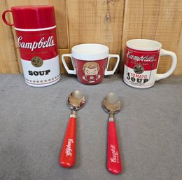Vintage Campbells Soup Thermos Mugs And Soup Spoons
