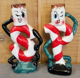 Collectable 1950 Anthropomorphic Winking Candy Cane Salt Pepper Shakers Japan