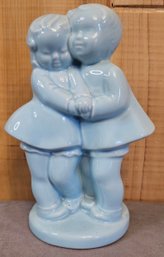 Vintage Blue Boy And Girl Ceramic Vase Love Planter Kitsch Nursery Decor