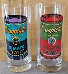 2 Block China Co. Andy Warhol Signed Campbells Soup Beverage Glasses Tumblers 90s