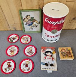 Campbells Tomato Soup Bank With Stamp, Magnet And More
