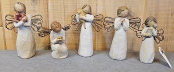 An Assortment 5 Willow Tree Figurines Incl Angels Of Wishes, With Affections, And More