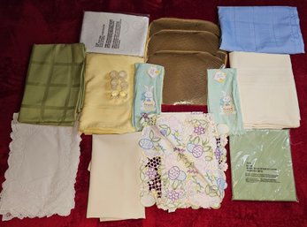 Including Napkin Holders,  Dish Towels, 8 Tablecloths, 2 Dish Cloths, 5 Gold Place Mats,10 White Place Mats