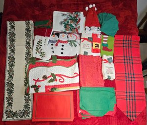 Christmas Linens, Incl Napkins, Table Runners, Stockings And More