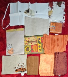 Collection Of Fall Linens Incl Runners, Place Mats, Table Cloths And Apron
