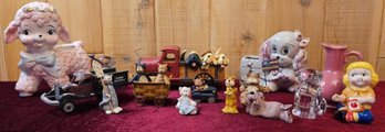 Collection Of Mostly Dog And Cat Figurines With Trucks