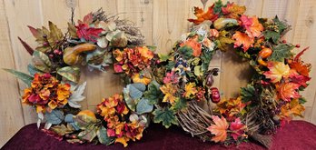Two Fall Wreaths With Totes