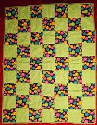 Green Colorful Patch Quilt With Monsters