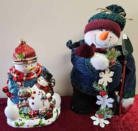 Snowman Cookie Jar By Davids Cookies In Original Box And Plush Snowman Holiday Decor