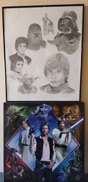 Star Wars Pencil Sketch Signed And Dated And Print By Lucasfilm Ltd