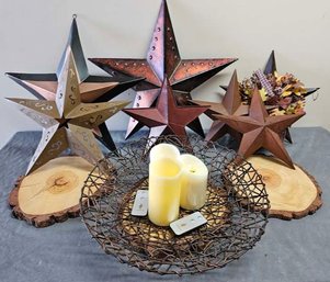 Lg Assortment Of Metal Stars Incl. Wire Basket, Candles, And More!