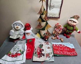 Large Amount Of Christmas Decor Incl. Christmas Truck Hand Towels, Plus Animals
