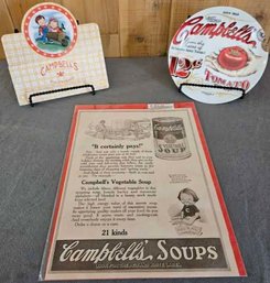 Campbells Soup Glass Collectors Plate With Stand Incl Campbells Soup Newspaper Ad And Magnetic Recipe Holder