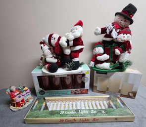 Plush Snowmen And Santa Claus Christmas Decor Incl Candles