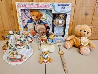 A Collection Of Cherished Teddies Incl. Computer Set, Watch, Plush Bear With Figurines In Original Boxes